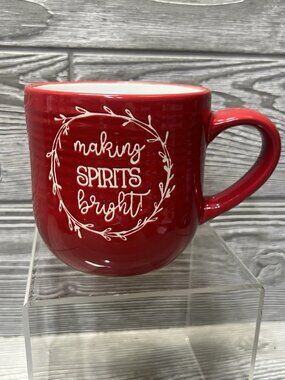 Christmas Coffee Mug Tea Cup Making Spirits Bright Red White Holiday 4”